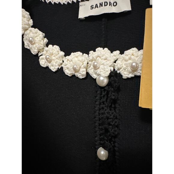 SANDRO Blossom Crochet-Trim Stretch Knit Maxi Dress Size 42 US 10 New with tag - Picture 4 of 6